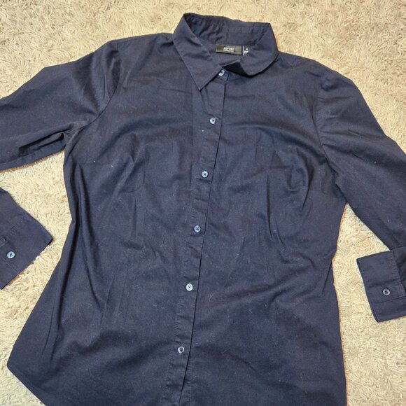 ˚ ༘⋆🛍️APT9 Solid Classic Black Fitted Button Down Collared Career Blouse Top˚👚 - Picture 5 of 6